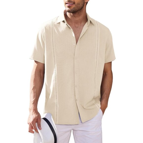 Coofandy Mens Short Sleeve Button Down Shirts Coofandy Mens Cream